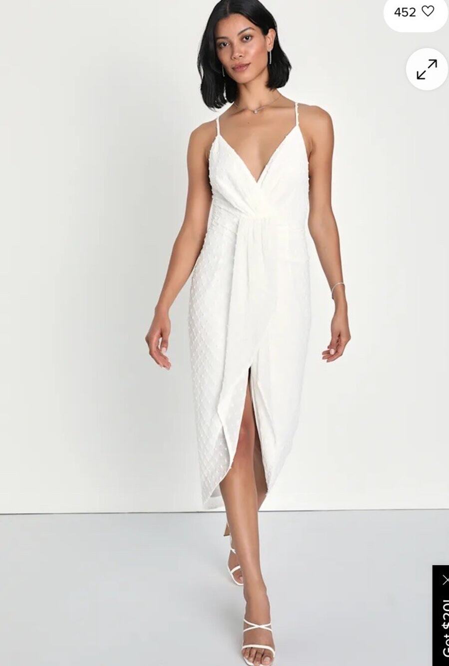 NWT Lulus Stylish Invite White Swiss Dot Surplice Midi Tulip Dress Bridal SZ S